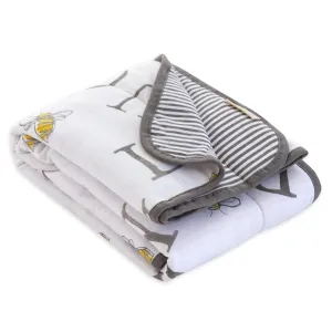 Burts Bees Baby Infant Reversible Blankets 100% Organic Cotton GOTS Certified - A-Bee-C Prints with Quilting Pattern Soft Nursery Blanket with 100% Polyester Fill for Size 30 x 40 Inch