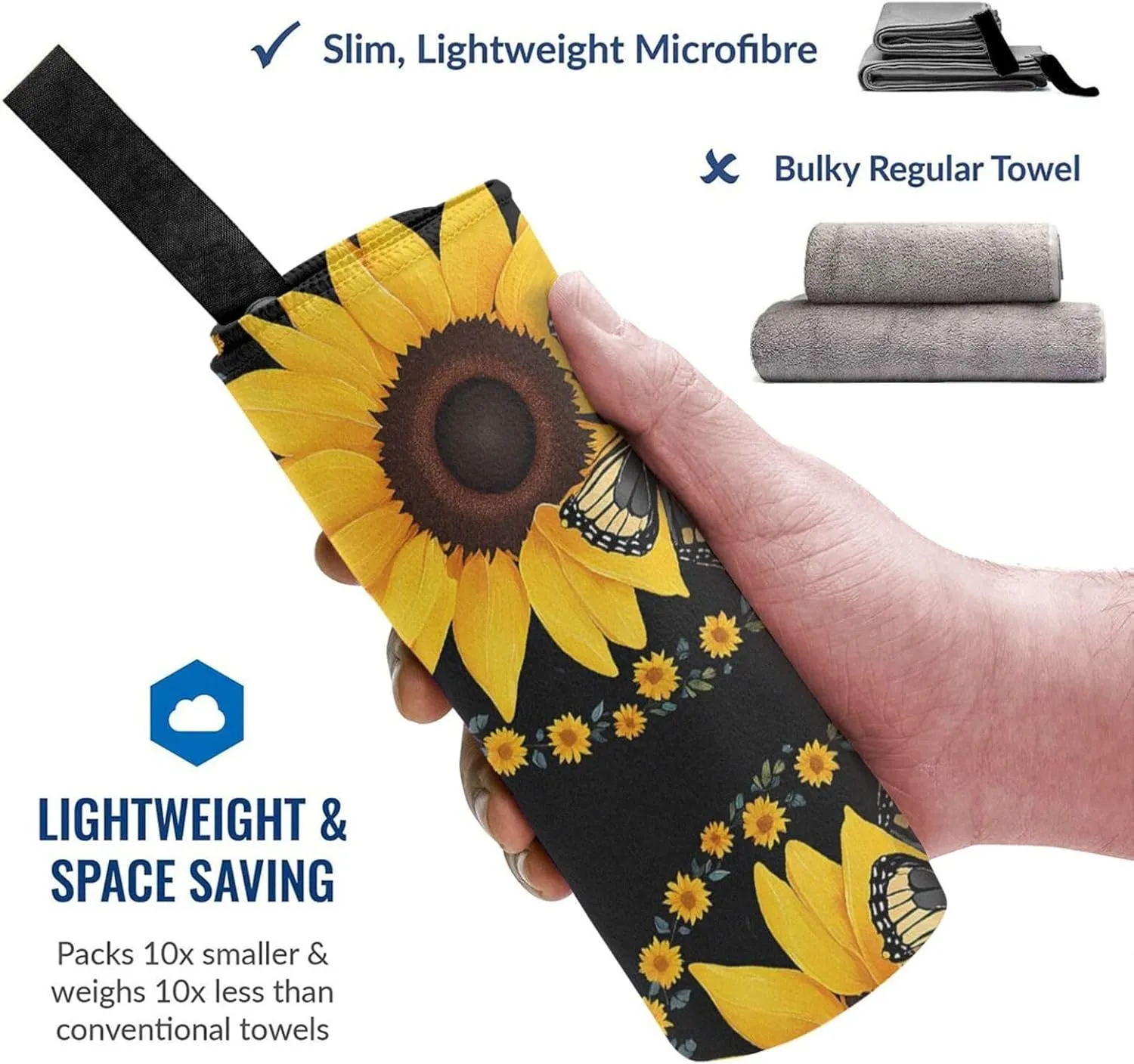 Butterfly and Sunflower Premium Compact Microfiber Travel Towel-Featherlight & Quick Dry,Sand-Resistant Beach Towel for Swimming,Camping,Vacation Essentials with Carry Pouch