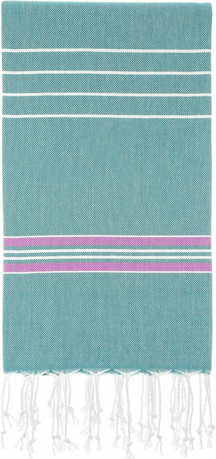 Cacala 100% Cotton Pestemal Turkish Striped Bath Towel, Aqua/Purple (1011101368893710)
