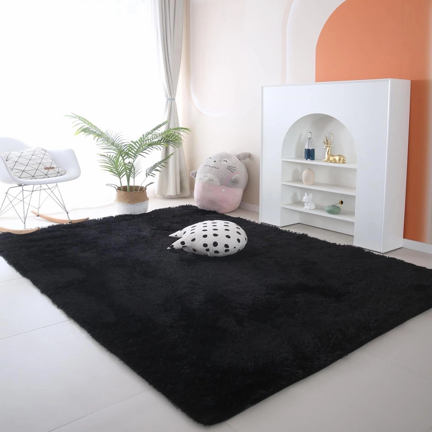 CAIYUECS Shag Area Rug,Indoor Ultra Soft Plush Rugs for Bedroom Living Room, Non-Skid Modern Nursery Faux Fur Rugs for Kids Room Home Decor (3x5 Feet, Black)