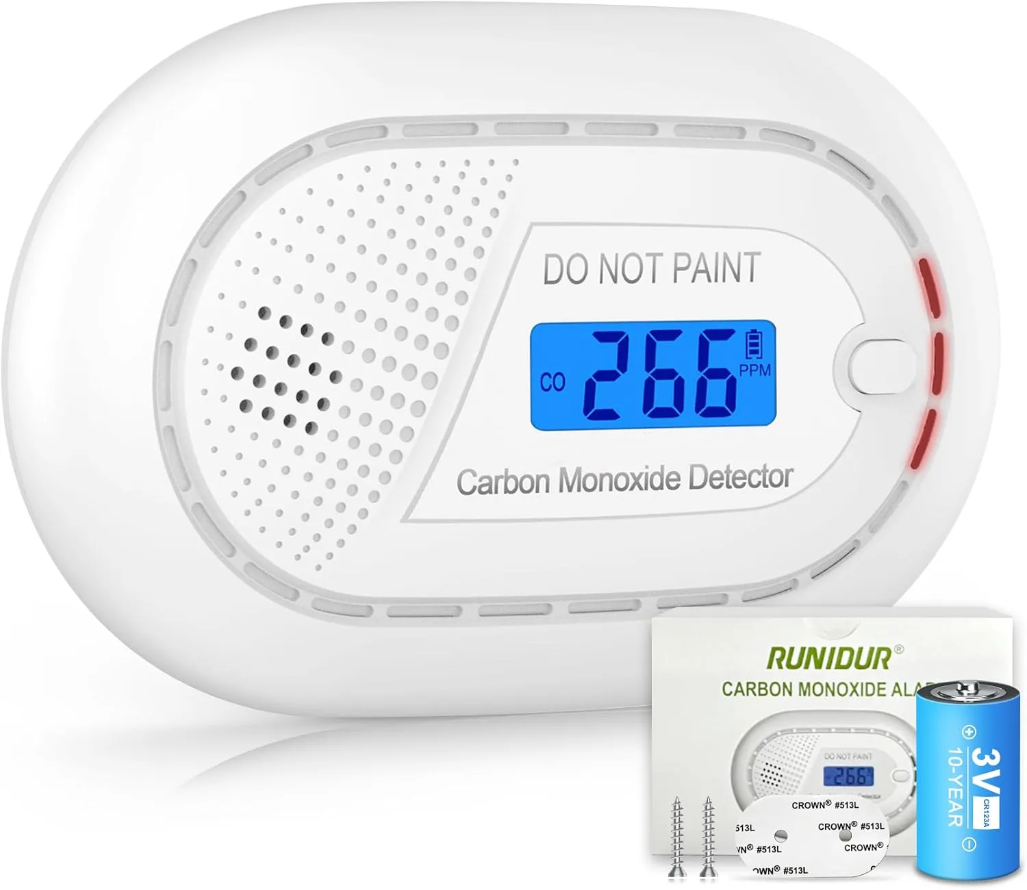 Carbon Monoxide Detectors with 10-Year Battery, Digital LCD Display, LED Flashing Signal Lights Portable CO Monitor Alarm for Travel, RV, Home, and Depot (1 Pack)