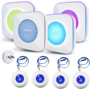 Caregiver Pager Wireless Call Button Call Bell Alert Button Nurse Alert System for Elderly/Patients/Disabled Call Light System 600 ft Operating Range (with Color Light Flashing Reminder) ﻿