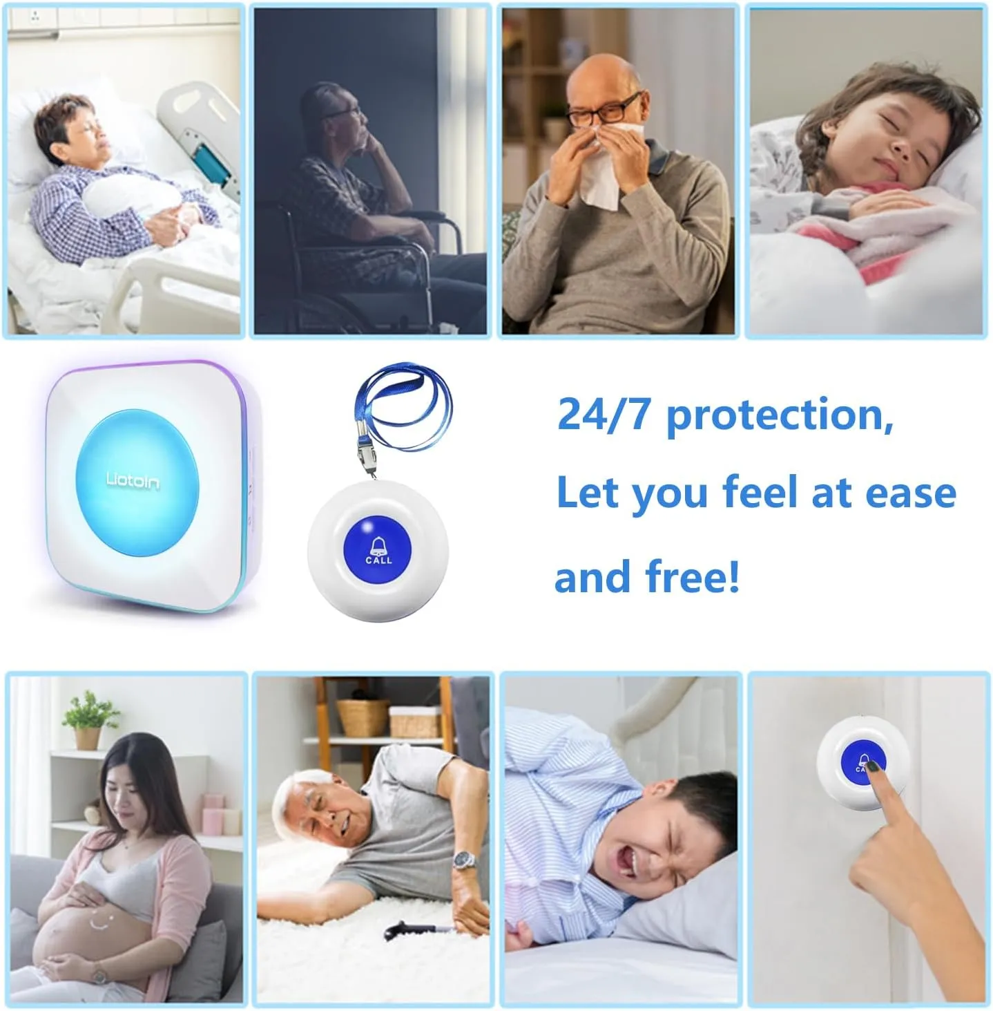 Caregiver Pager Wireless Call Button Call Bell Alert Button Nurse Alert System for Elderly/Patients/Disabled Call Light System 600 ft Operating Range (with Color Light Flashing Reminder) ﻿