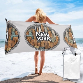 Cartoon Cute New York Theme Art Premium Compact Microfiber Travel Towel-Featherlight & Quick Dry,Sand-Resistant Beach Towel for Swimming,Camping,Vacation Essentials with Carry Pouch
