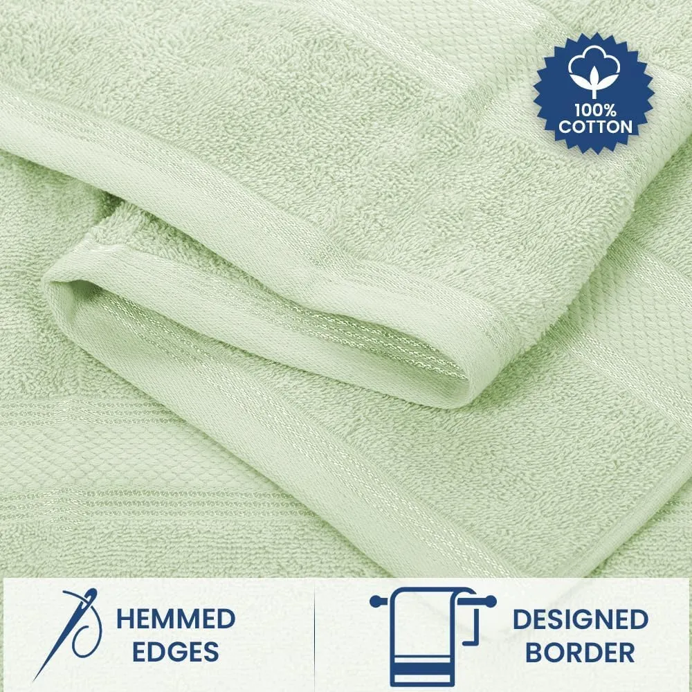 Casa Lino Bath Towel Set of 8 (2 Bath Towels, 4 Wash Cloths & 2 Hand Towels for Bathroom) - 100% Cotton - Highly Absorbent & Quick Dry - Guest Room Essentials for Bathroom Set - (Light Sage Green)