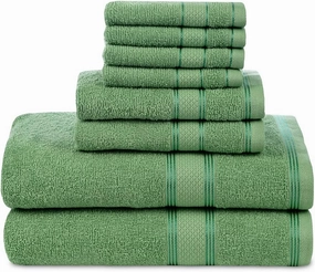 Casa Lino Bath Towel Set of 8 (2 Bath Towels, 4 Wash Cloths & 2 Hand Towels for Bathroom) - 100% Cotton - Highly Absorbent & Quick Dry - Guest Room Essentials for Bathroom Set - (Green)