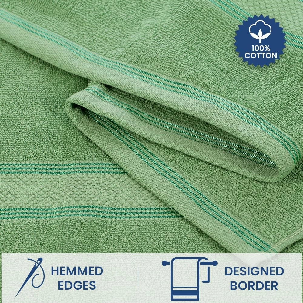 Casa Lino Bath Towel Set of 8 (2 Bath Towels, 4 Wash Cloths & 2 Hand Towels for Bathroom) - 100% Cotton - Highly Absorbent & Quick Dry - Guest Room Essentials for Bathroom Set - (Green)