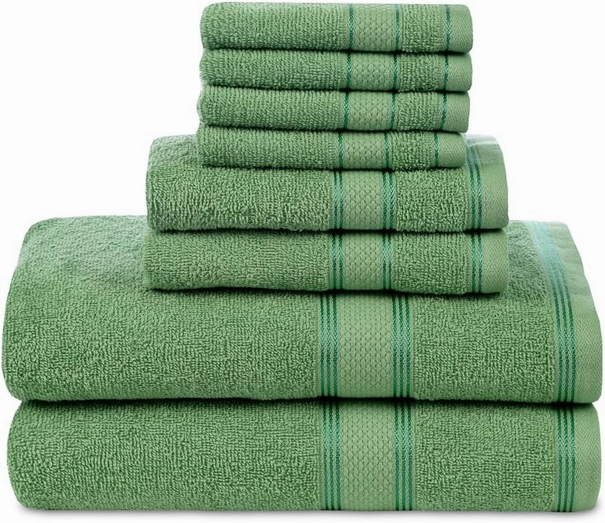 Casa Lino Bath Towel Set of 8 (2 Bath Towels, 4 Wash Cloths & 2 Hand Towels for Bathroom) - 100% Cotton - Highly Absorbent & Quick Dry - Guest Room Essentials for Bathroom Set - (Green)