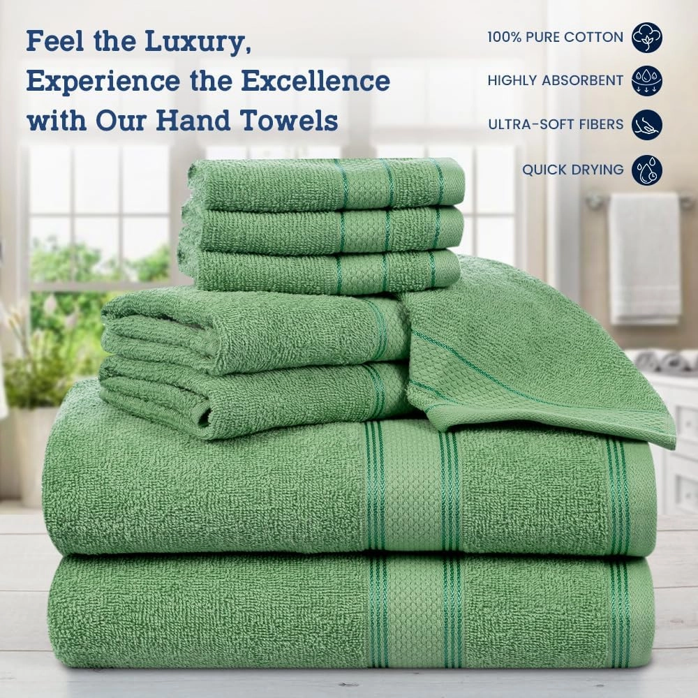 Casa Lino Bath Towel Set of 8 (2 Bath Towels, 4 Wash Cloths & 2 Hand Towels for Bathroom) - 100% Cotton - Highly Absorbent & Quick Dry - Guest Room Essentials for Bathroom Set - (Green)