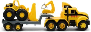 CAT Construction Toys, Heavy Mover, Semi Truck and Trailer with Construction Fleet Front Loader, Lights and Sounds, Ages 3 and up