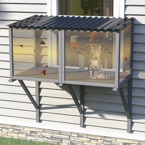 Cat Catio with Mosquito-Proof Net, Cat Window Perch for Large Indoor Cats - for Sunbathing, Napping & Overlooking, Waterproof Window Box Enclosure for Safely Enjoying Outdoor Sights For Summer