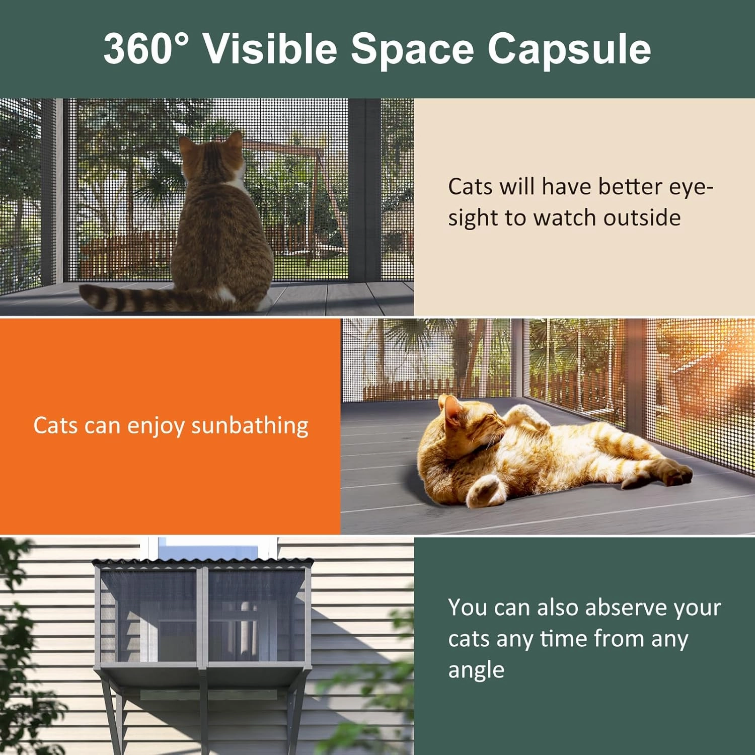 Cat Catio with Mosquito-Proof Net, Cat Window Perch for Large Indoor Cats - for Sunbathing, Napping & Overlooking, Waterproof Window Box Enclosure for Safely Enjoying Outdoor Sights For Summer