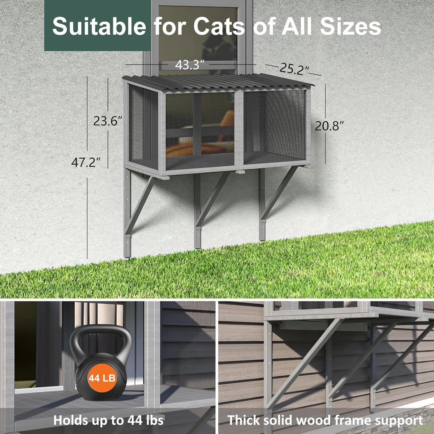 Cat Catio with Mosquito-Proof Net, Cat Window Perch for Large Indoor Cats - for Sunbathing, Napping & Overlooking, Waterproof Window Box Enclosure for Safely Enjoying Outdoor Sights For Summer