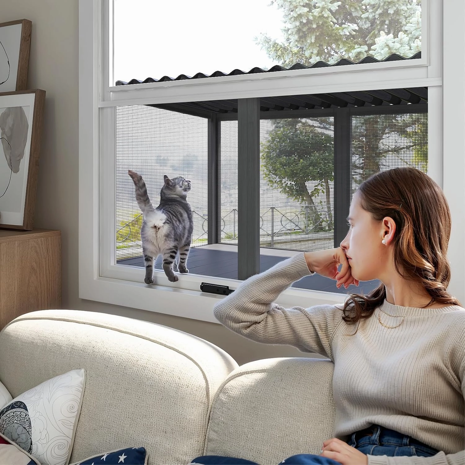 Cat Catio with Mosquito-Proof Net, Cat Window Perch for Large Indoor Cats - for Sunbathing, Napping & Overlooking, Waterproof Window Box Enclosure for Safely Enjoying Outdoor Sights For Summer