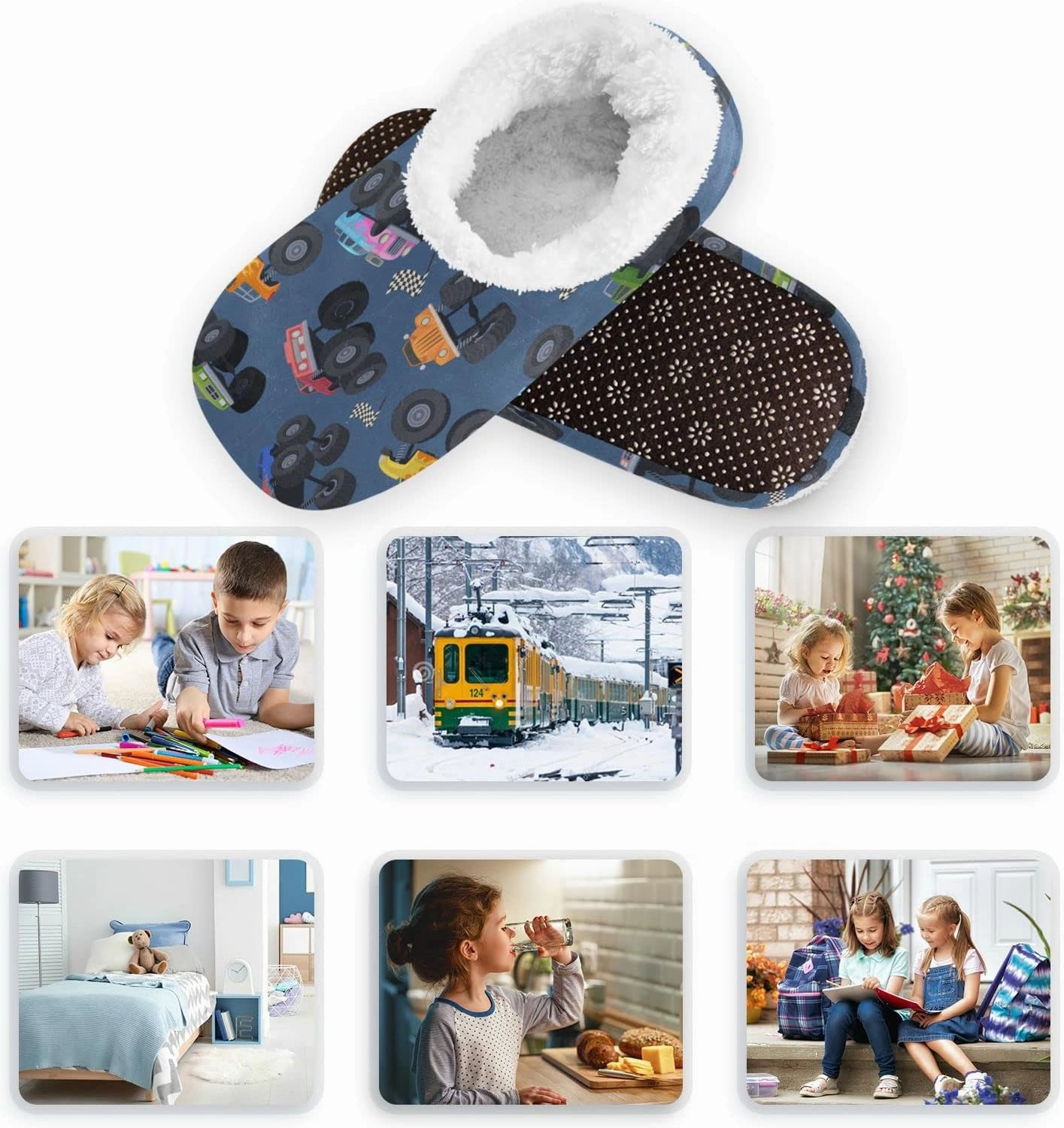 Christmas Boys Girls House Slippers Kids toddler Home Shoes Winter Indoor shoes XS