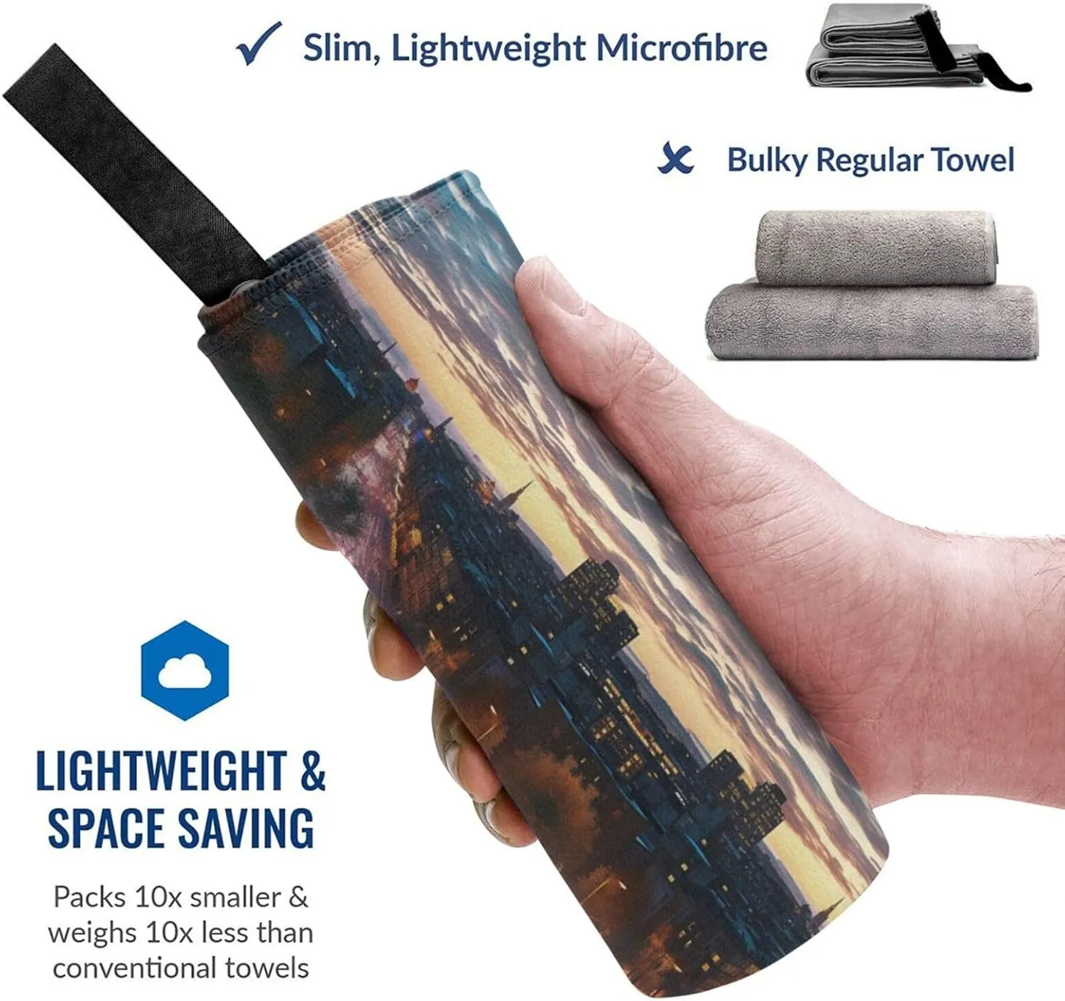 Cityscape Dusk Premium Compact Microfiber Travel Towel-Featherlight & Quick Dry,Sand-Resistant Beach Towel for Swimming,Camping,Vacation Essentials with Carry Pouch
