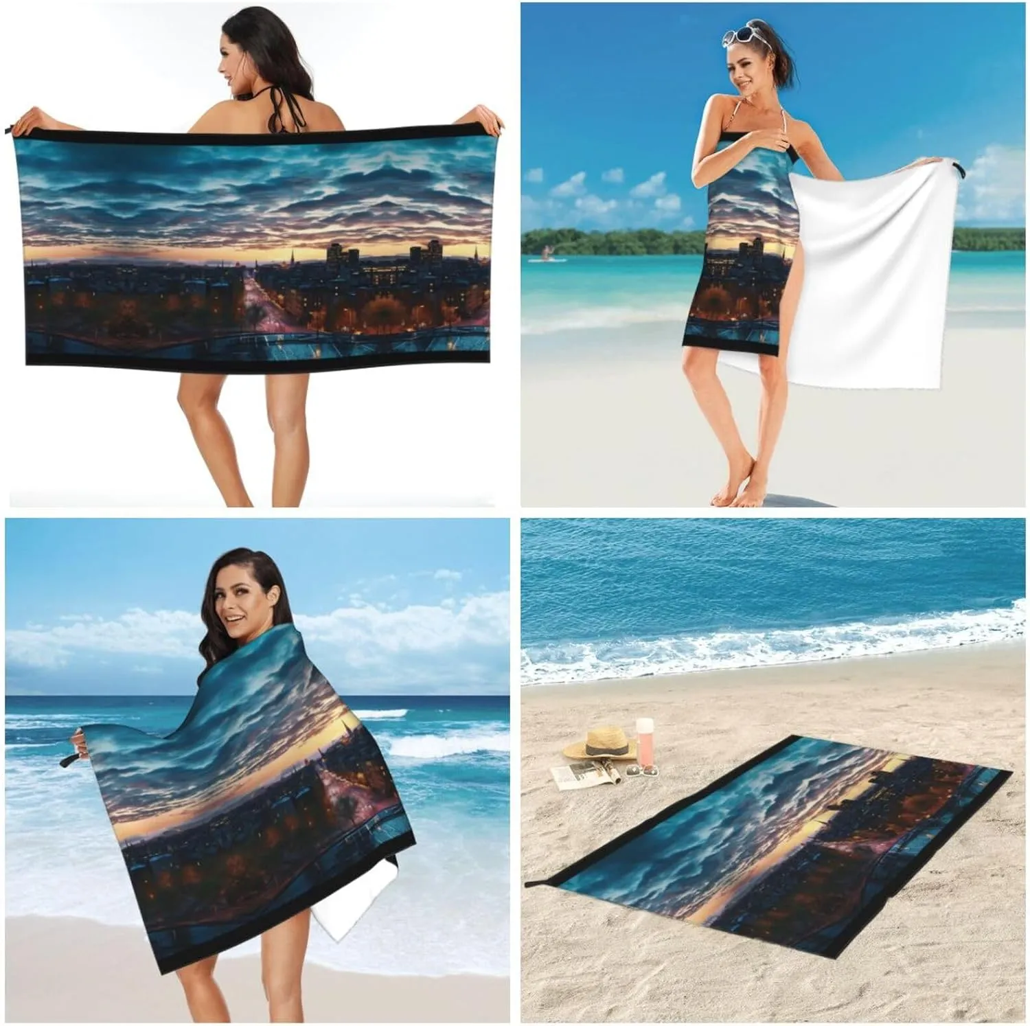 Cityscape Dusk Premium Compact Microfiber Travel Towel-Featherlight & Quick Dry,Sand-Resistant Beach Towel for Swimming,Camping,Vacation Essentials with Carry Pouch