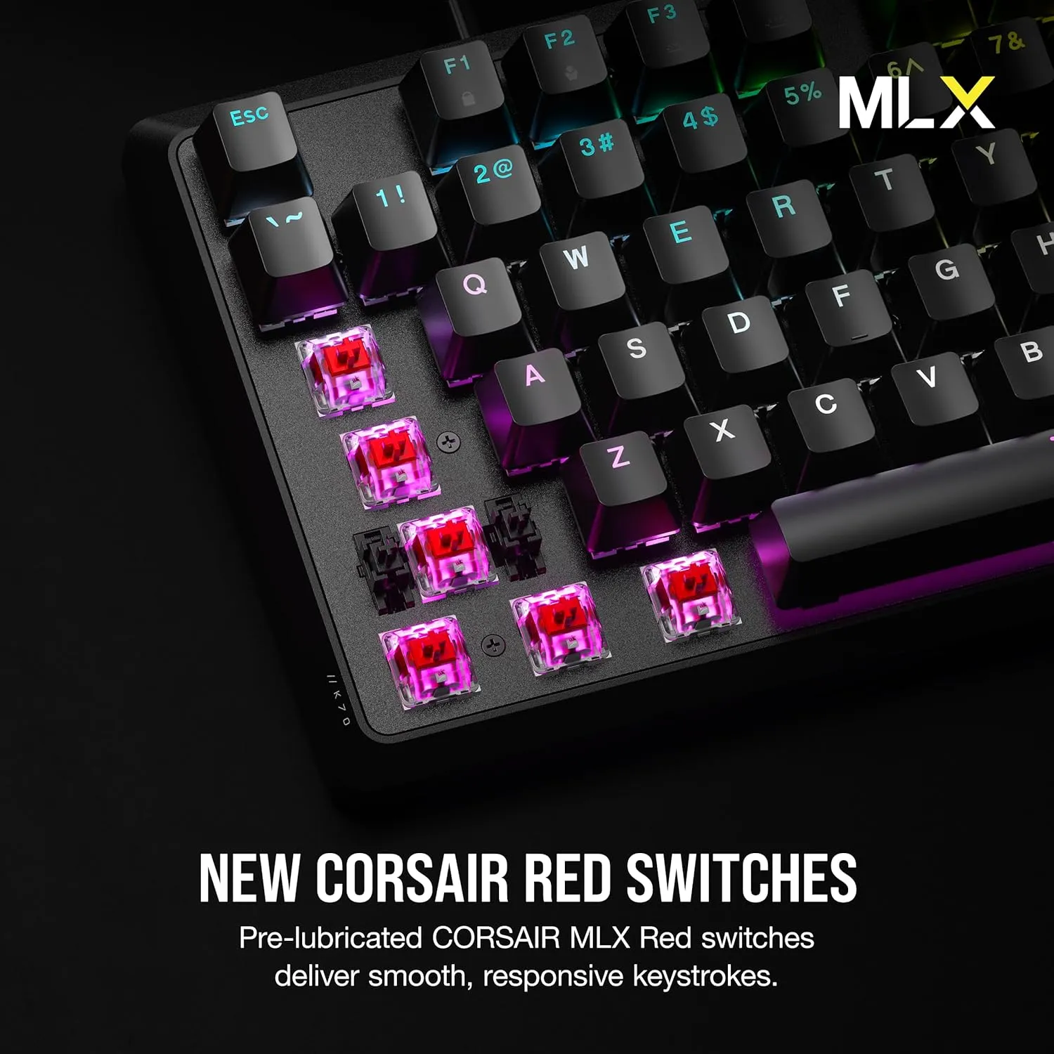 CORSAIR K70 CORE RGB Mechanical Gaming Keyboard - Pre-lubricated Corsair MLX Red Linear Keyswitches - Sound Dampening - Media Control Dial - iCUE Compatible - QWERTY NA Layout - Black