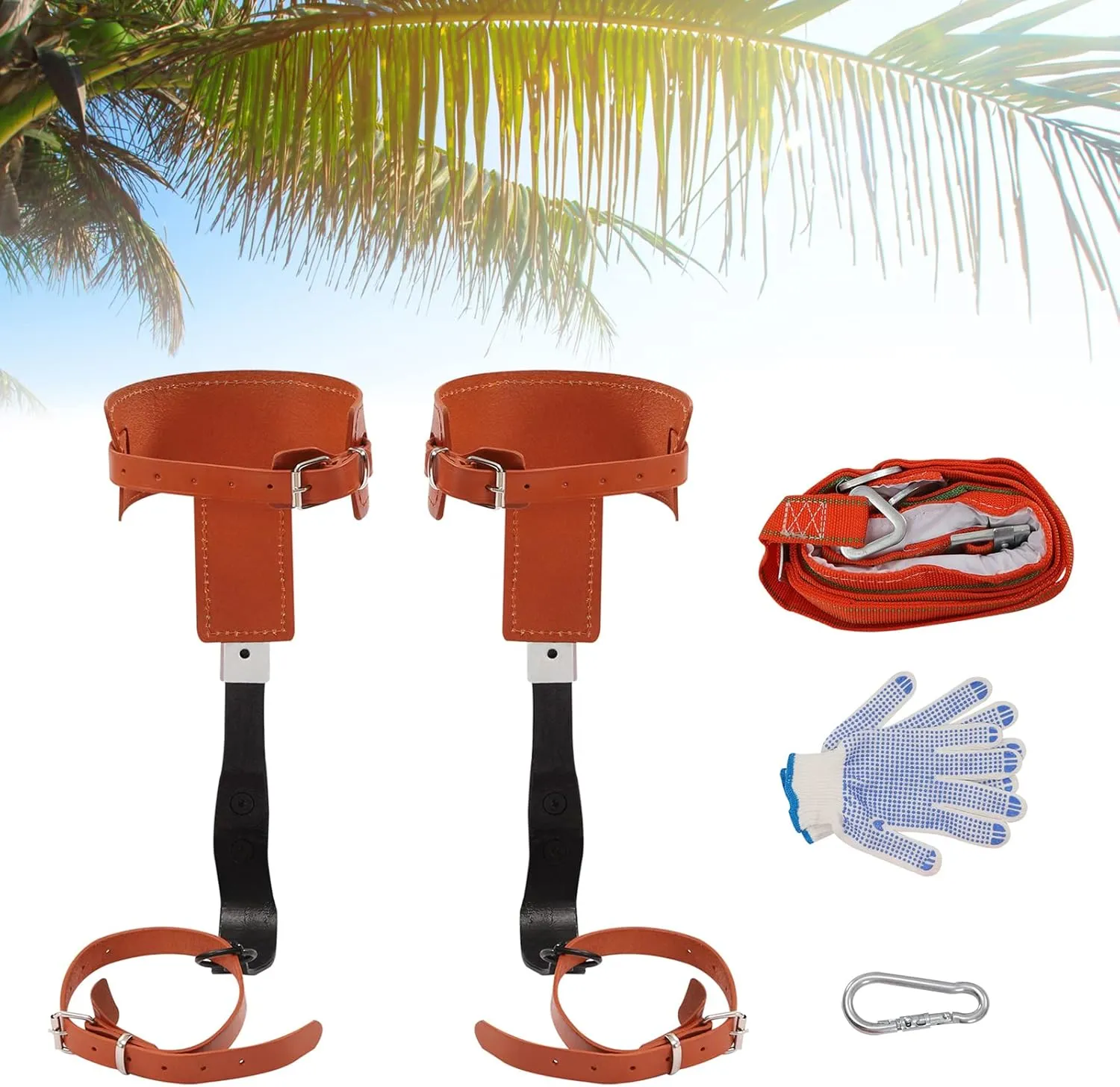 Cow Leather Tree Climbing Spikes Set, Adjustable Length Tree Climbing Spikes with Harness Belt, Leather Forged Tree Climbing Tool for Climbing Trees, Outdoor Jungle Survival, Picking Fruit