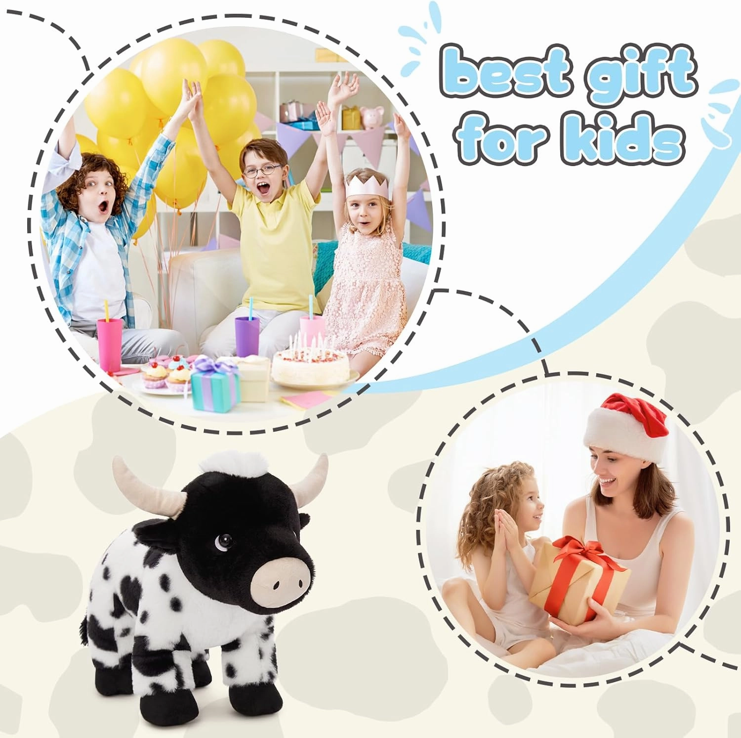 Cow Stuffed Animal 16'', Cuddly Cow Toys Plush for Girls Boy Kids, Cute Farm Animal Pluhies Gift for Christmas Birthday Baby Shower