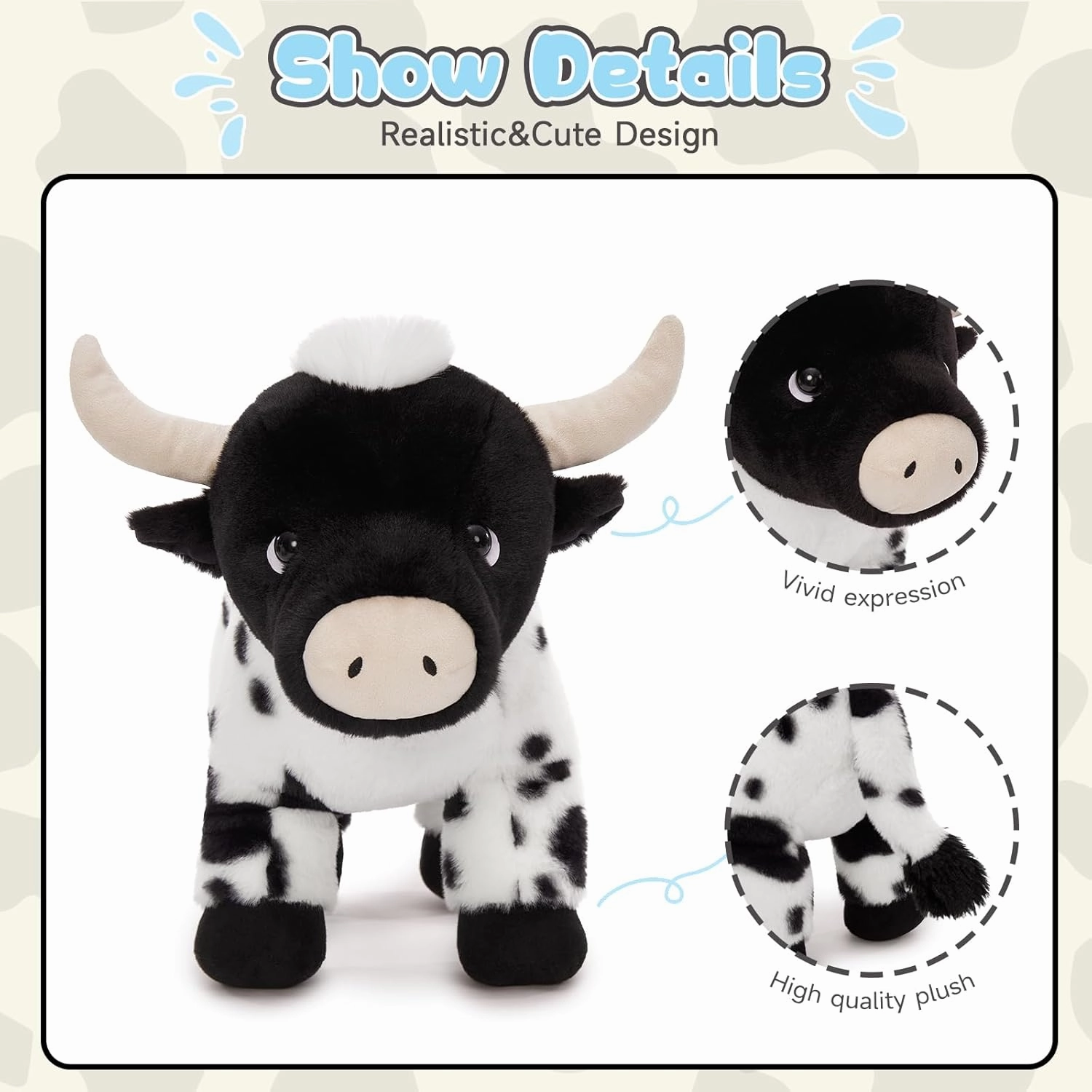 Cow Stuffed Animal 16'', Cuddly Cow Toys Plush for Girls Boy Kids, Cute Farm Animal Pluhies Gift for Christmas Birthday Baby Shower
