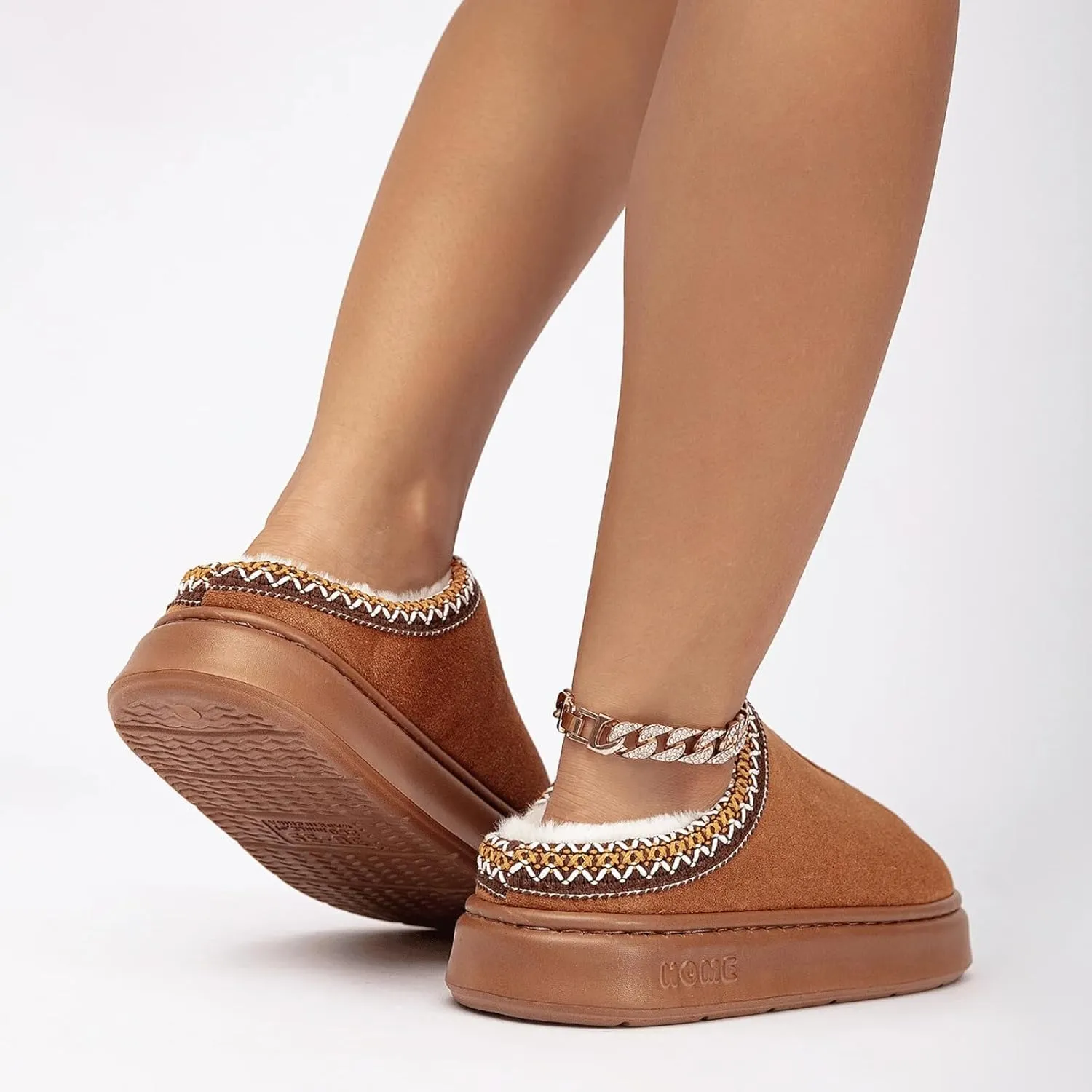 Cozy Platform Fuzzy Slippers for Women and Men Short Ankle Slippers with Anti-Slip Sole Lined with Warm Furry Perfect for Indoor & Outdoor Use
