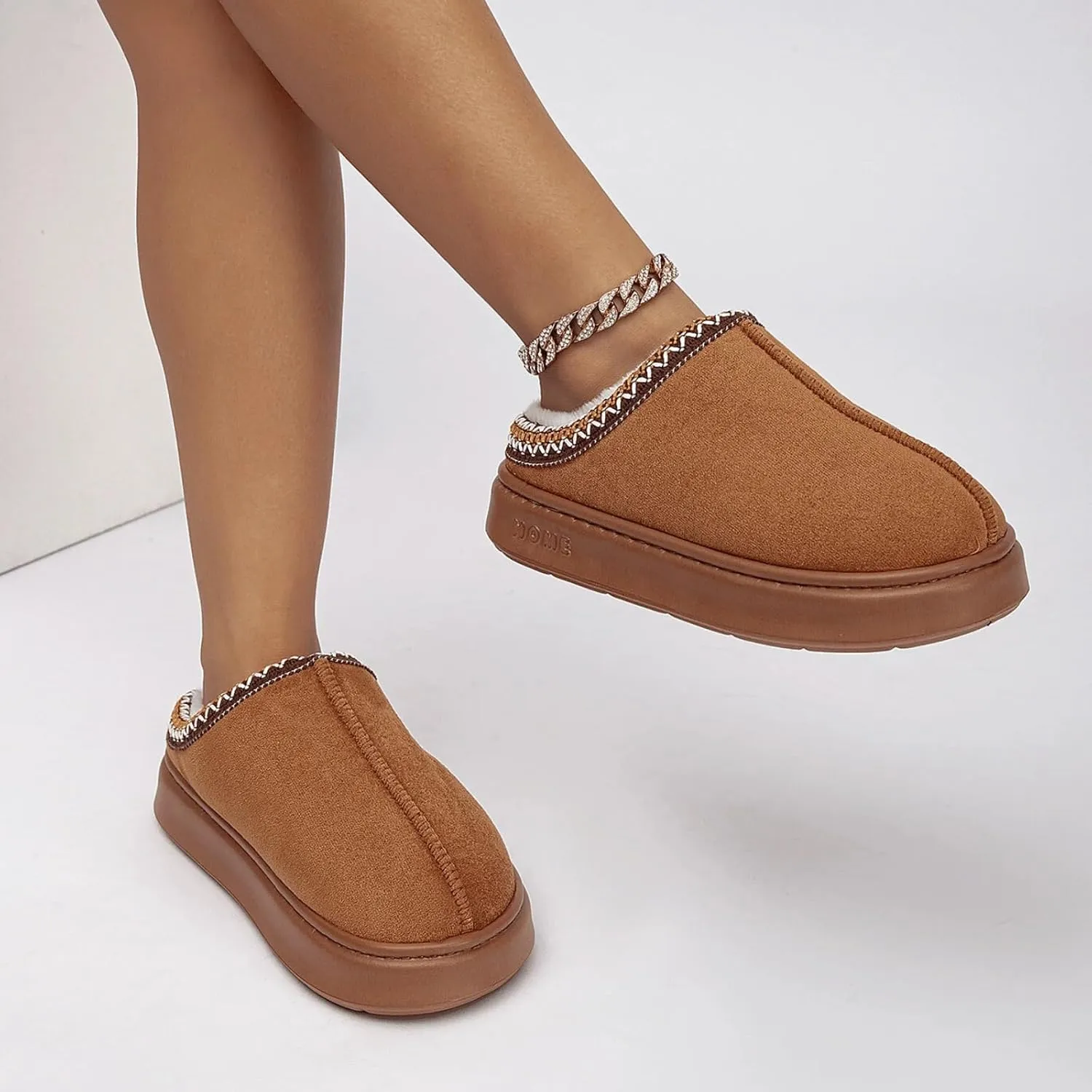 Cozy Platform Fuzzy Slippers for Women and Men Short Ankle Slippers with Anti-Slip Sole Lined with Warm Furry Perfect for Indoor & Outdoor Use