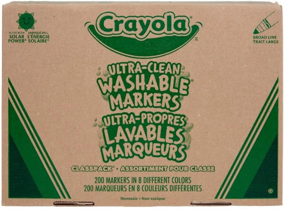 Crayola Broad Line Washable Markers - 200ct (8 Colors), Kids Bulk Classroom Markers, Back to School, Teacher Classroom Must Have