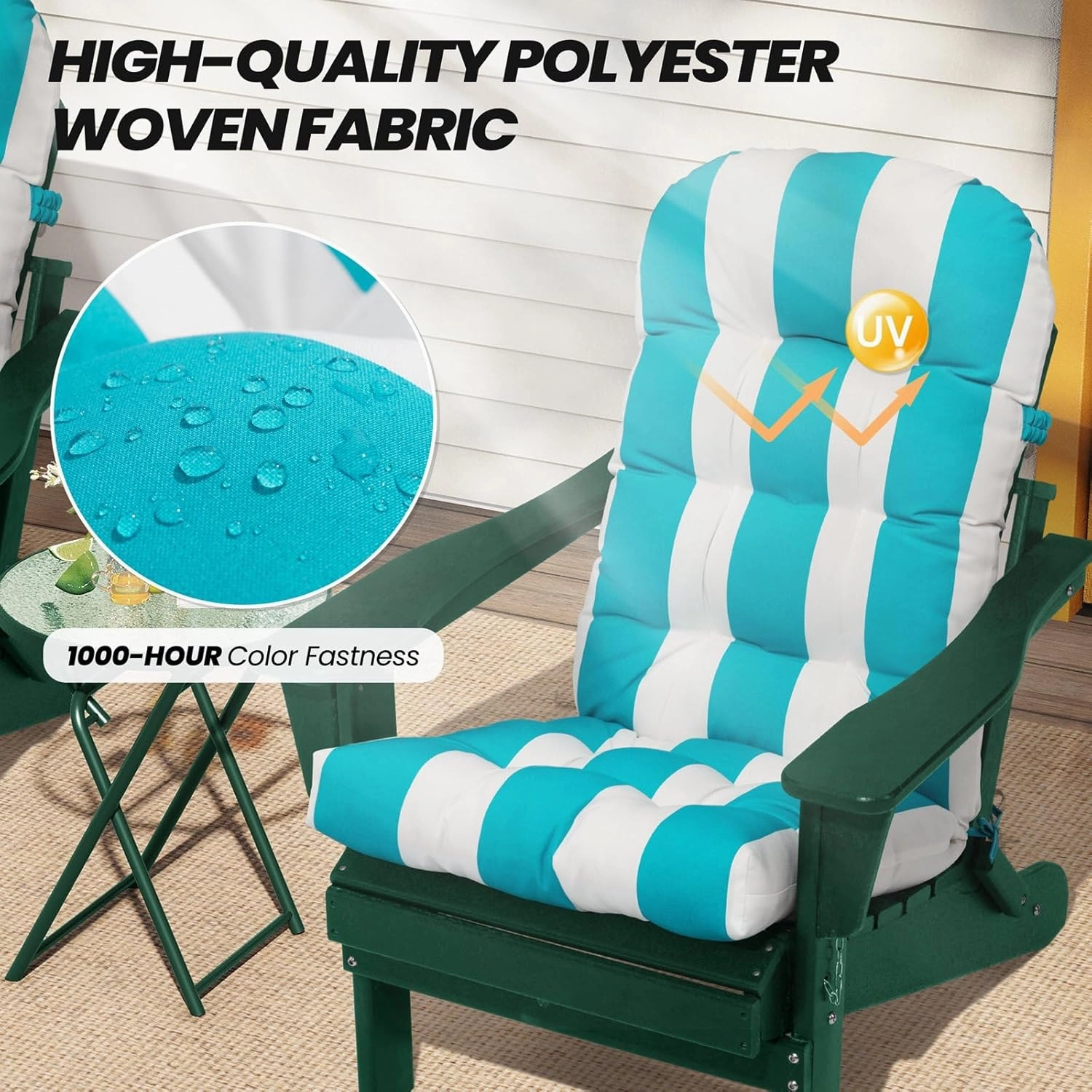 Crestlive Products Adirondack Chair Cushion Outdoor Rocking Chair Cushions Waterproof Fade Resistant 50x20x4 Inch High Back Patio Chair Cushions Set of 2 Thick Patio Replacement Cushion Blue Stripe