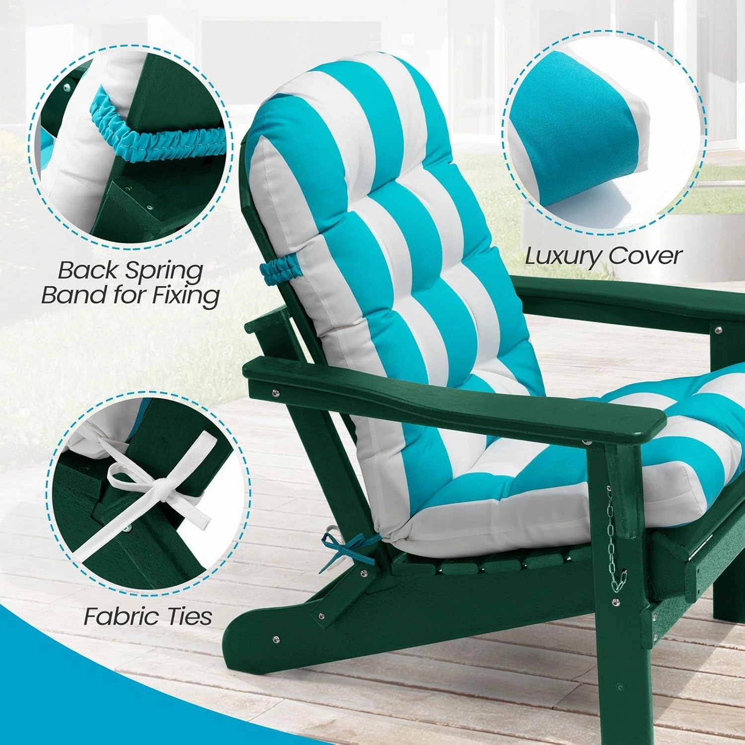 Crestlive Products Adirondack Chair Cushion Outdoor Rocking Chair Cushions Waterproof Fade Resistant 50x20x4 Inch High Back Patio Chair Cushions Set of 2 Thick Patio Replacement Cushion Blue Stripe