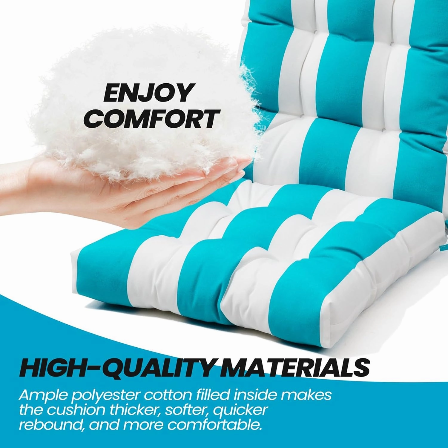 Crestlive Products Adirondack Chair Cushion Outdoor Rocking Chair Cushions Waterproof Fade Resistant 50x20x4 Inch High Back Patio Chair Cushions Set of 2 Thick Patio Replacement Cushion Blue Stripe