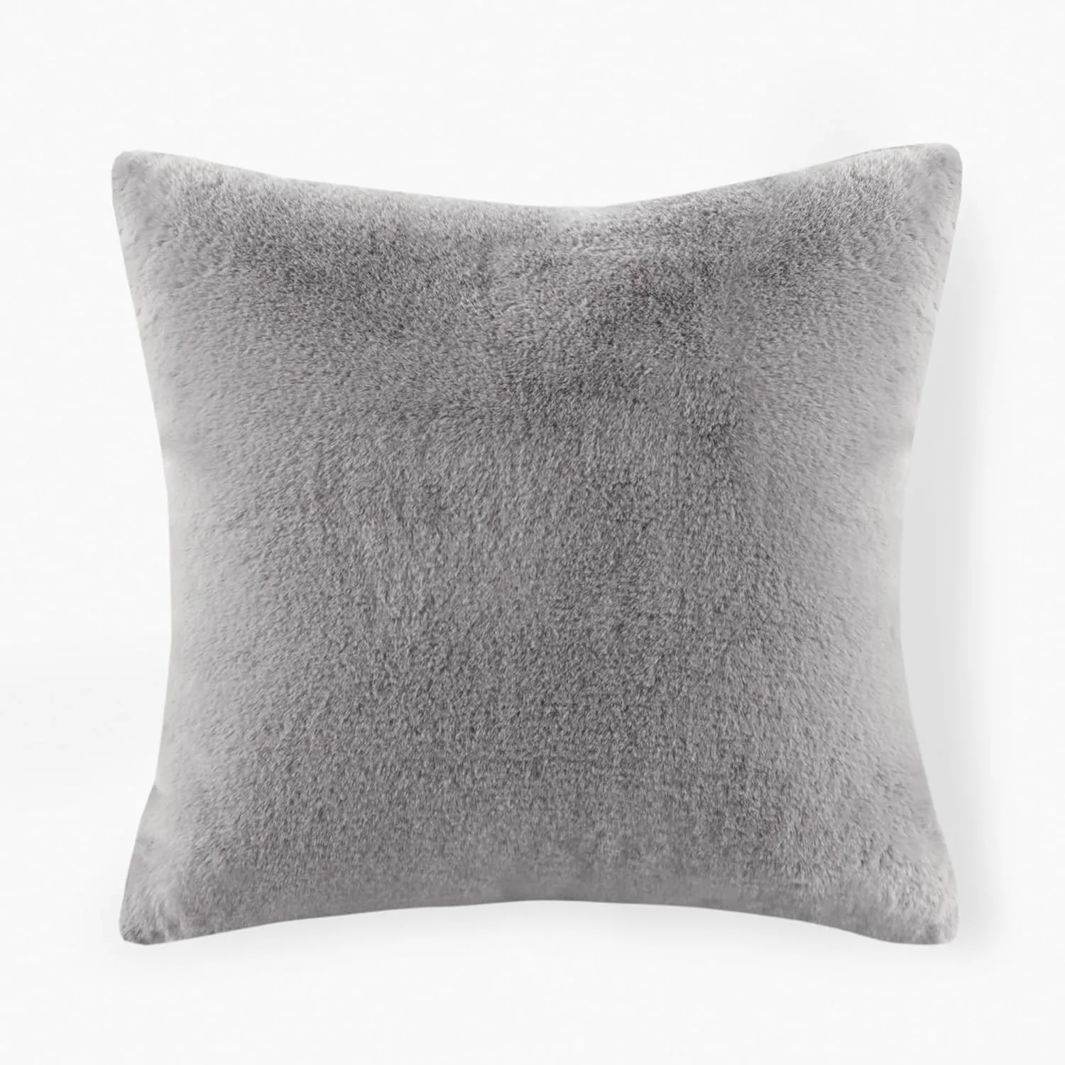 Croscill Décor Pillow, Luxurious Long Faux Fur Plush Removable Cover with Brand Insignia Zipper, All Season & Skin Friendly Poly Filling Décor Pillow Insert, Sable, Square, 20x20, Grey