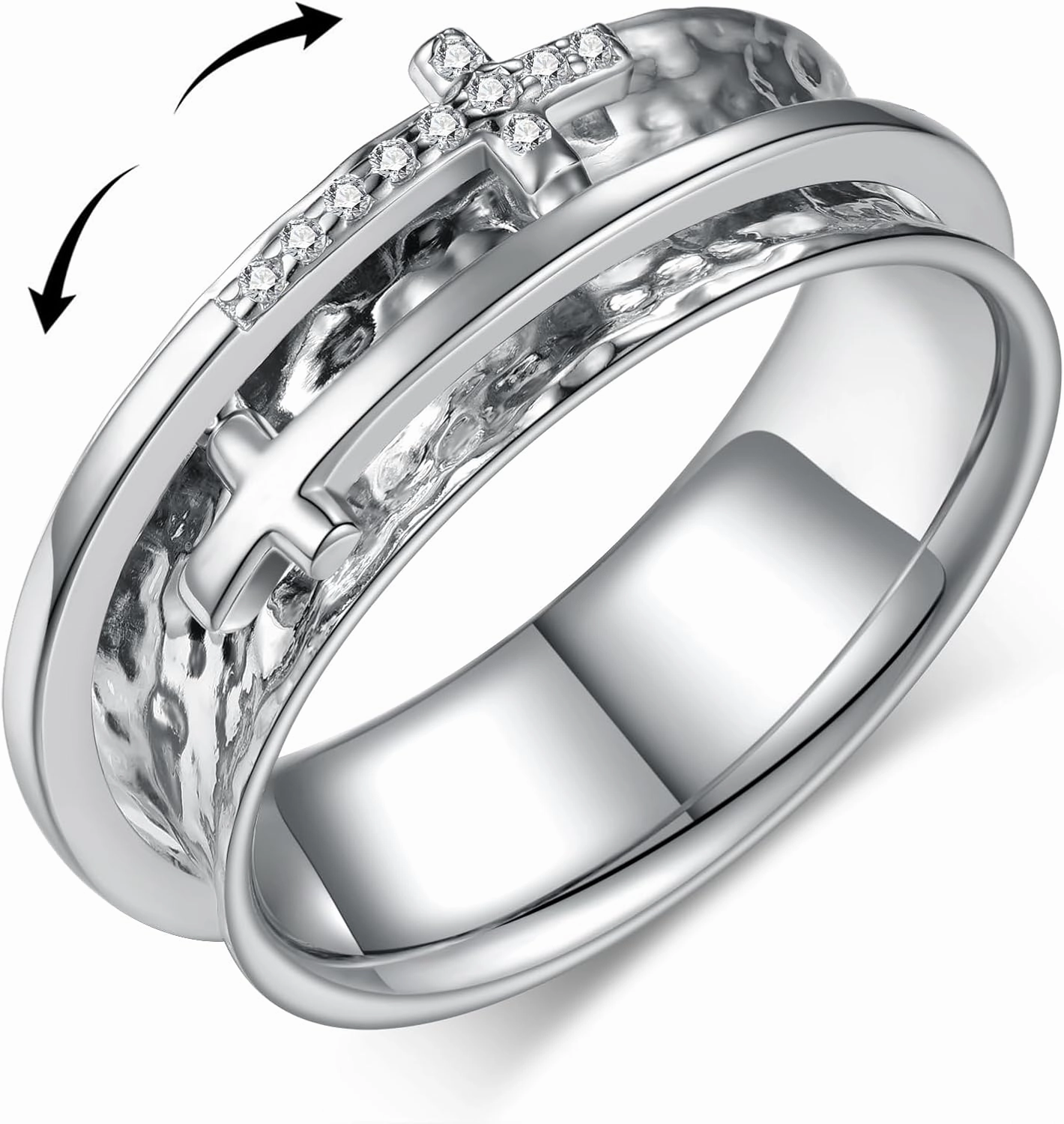 Cross Fidget Ring for Anxiety 925 Sterling Silver Fidget Spinner Ring Anxiety Jewelry for Women Men…