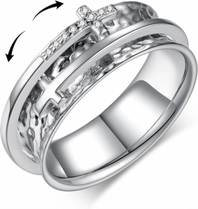 Cross Fidget Ring for Anxiety 925 Sterling Silver Fidget Spinner Ring Anxiety Jewelry for Women Men…