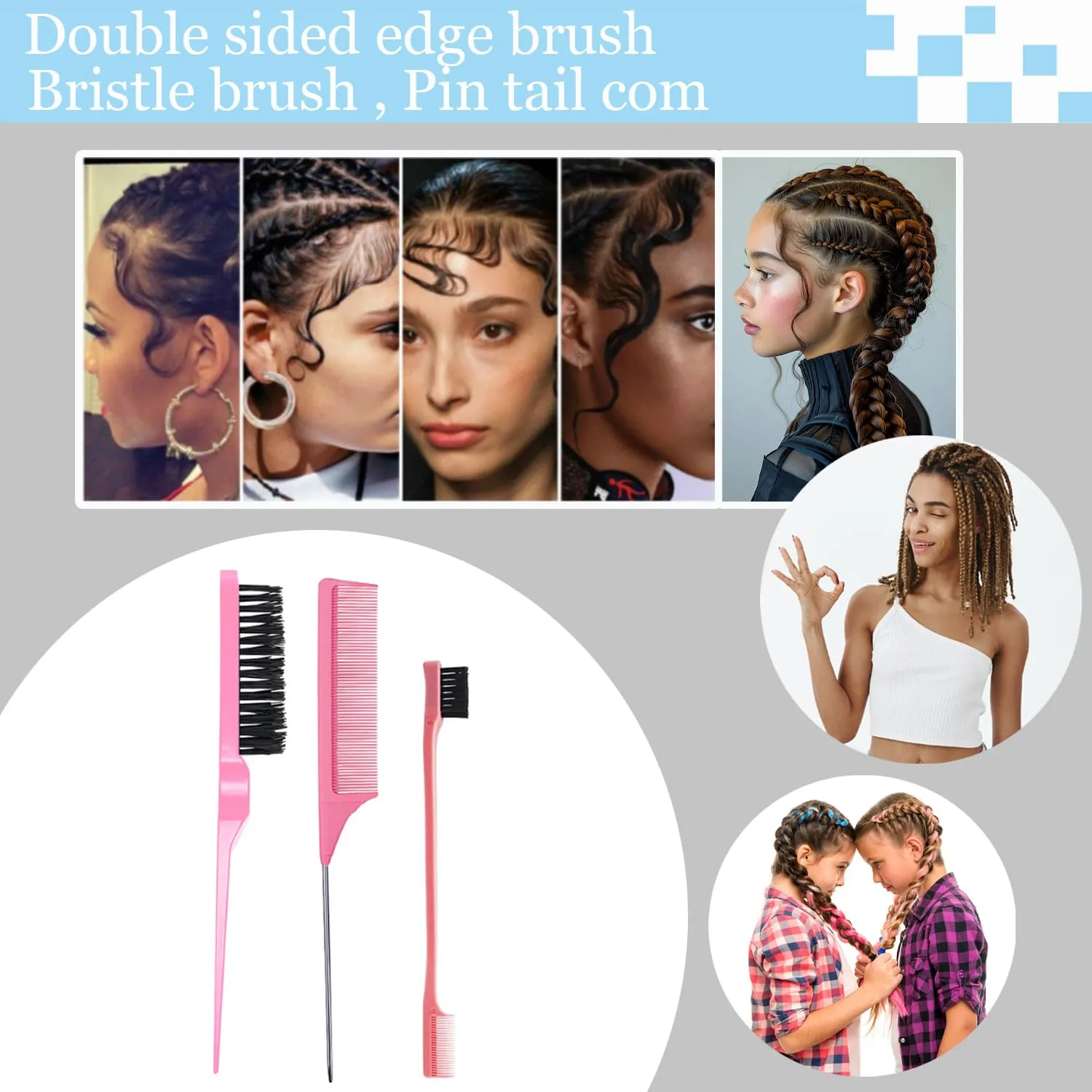 Curly Hair Brush,Curl Defining Brush,Slick Back Hair Brush,Rat Tail Comb,Edge Bristle Brush,Clip Claw,Bow,Satin Scrunchies,No Damage Hair Ties,Scarf Hair Ties,Gifts For Women,Best Gift Set(Ivory)