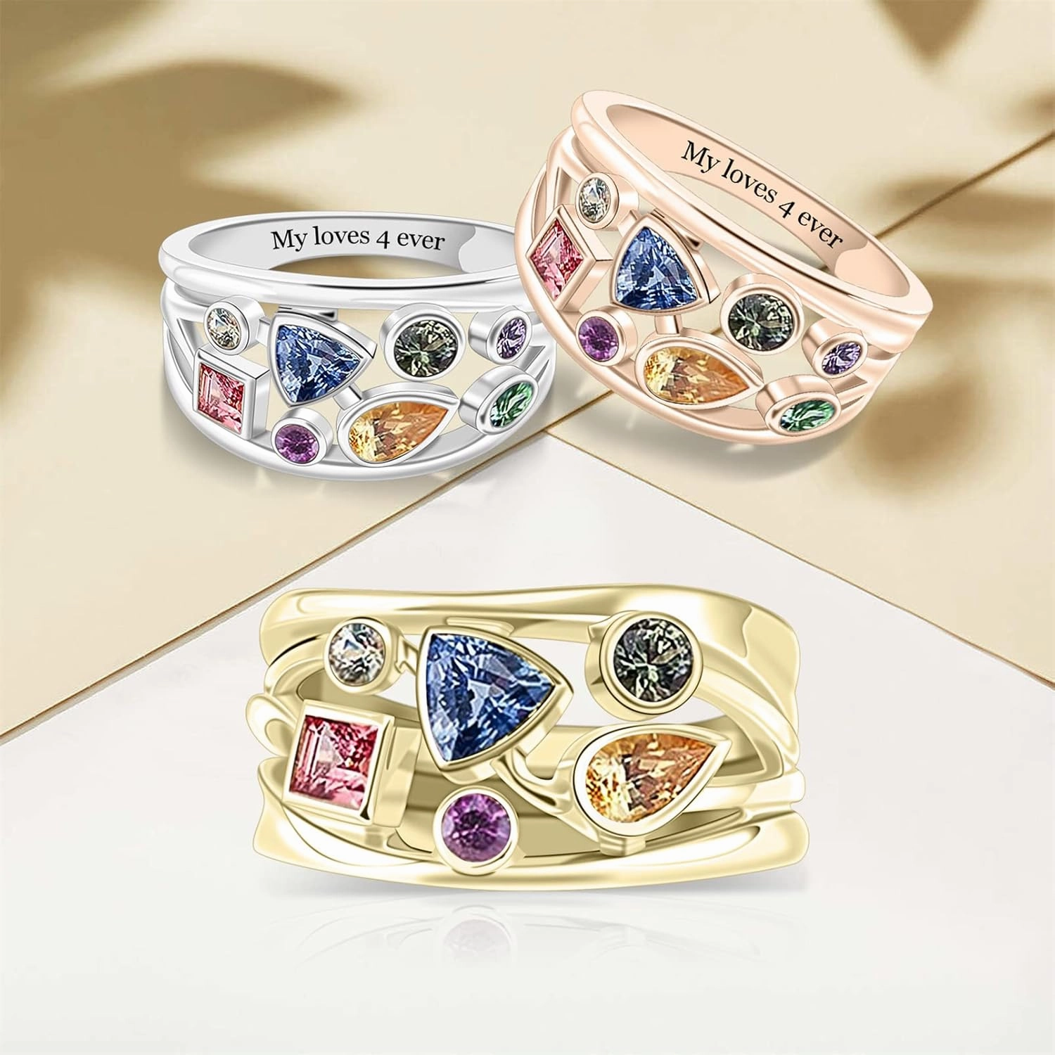 Custom Mom's Ring with 1-8 Simulated Birthstones Personalized Mothers Ring Birthstone Ring for Women Custom Family Name Ring for Mom Wife Grandmother