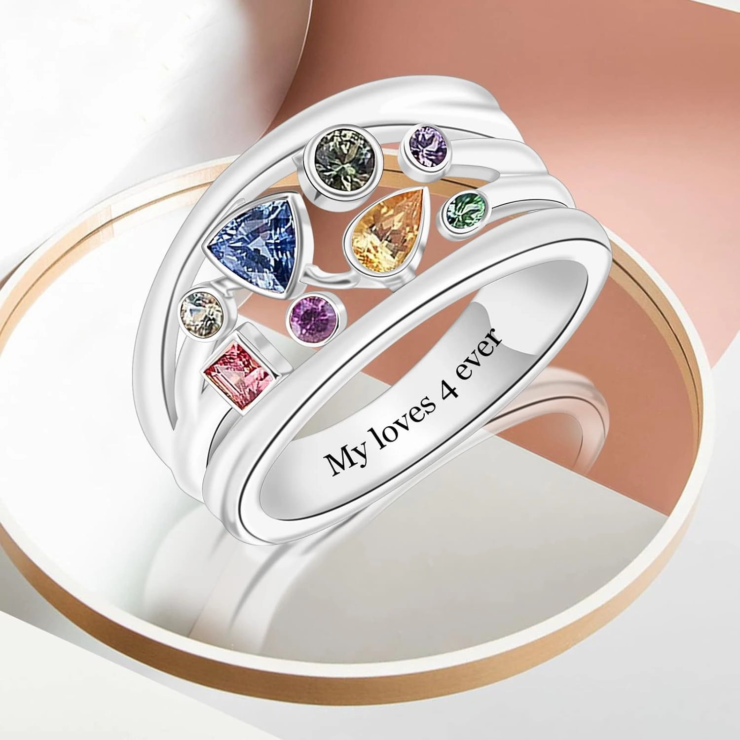 Custom Mom's Ring with 1-8 Simulated Birthstones Personalized Mothers Ring Birthstone Ring for Women Custom Family Name Ring for Mom Wife Grandmother