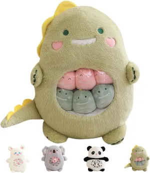 Cute Dinosaur Plush Pillow Toy,Removable Dinosaur Stuffed Animal Snack Pillow,Soft Dino Plushie Animal Throw Pillow Dolls Gifts for Girls Boys,Dinosaur