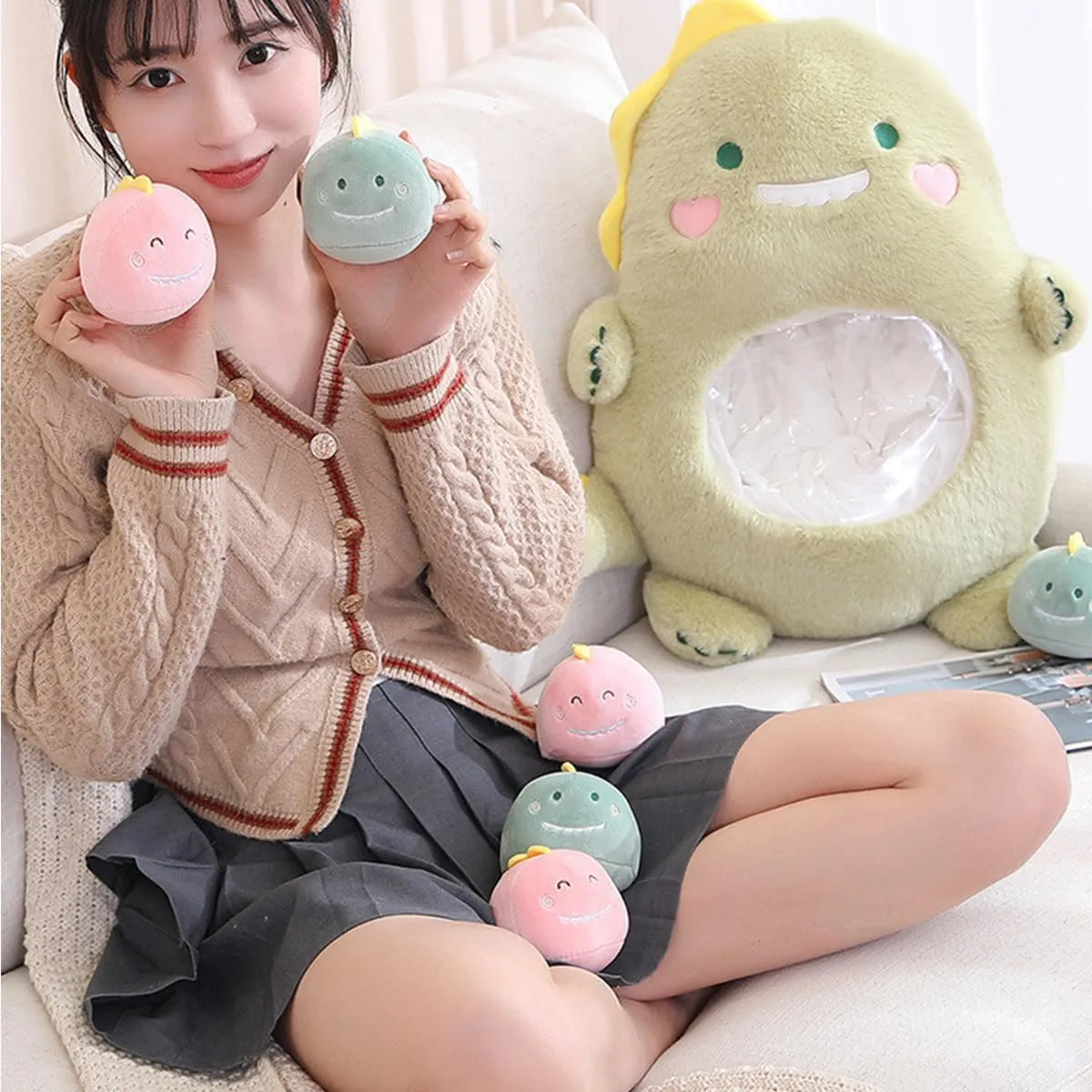 Cute Dinosaur Plush Pillow Toy,Removable Dinosaur Stuffed Animal Snack Pillow,Soft Dino Plushie Animal Throw Pillow Dolls Gifts for Girls Boys,Dinosaur