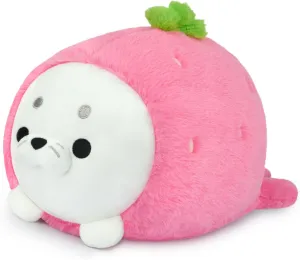 Cute Strawberry Seal Plush Pillow, Soft Chubby Seal Plushie Animal Toy for Kids, Girlfriend, Boys (13 Inch)