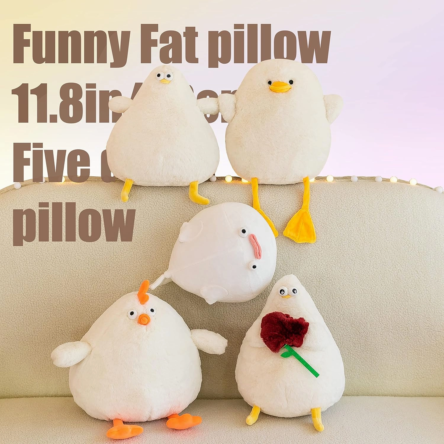 Cute Seagull Plush Pillow - Funny Fat Seagull Stuffed Animal, Kawaii Cartoon Design for Kids, Boys, and Girls - Perfect Sleeping Pillow Toy (Chicken)