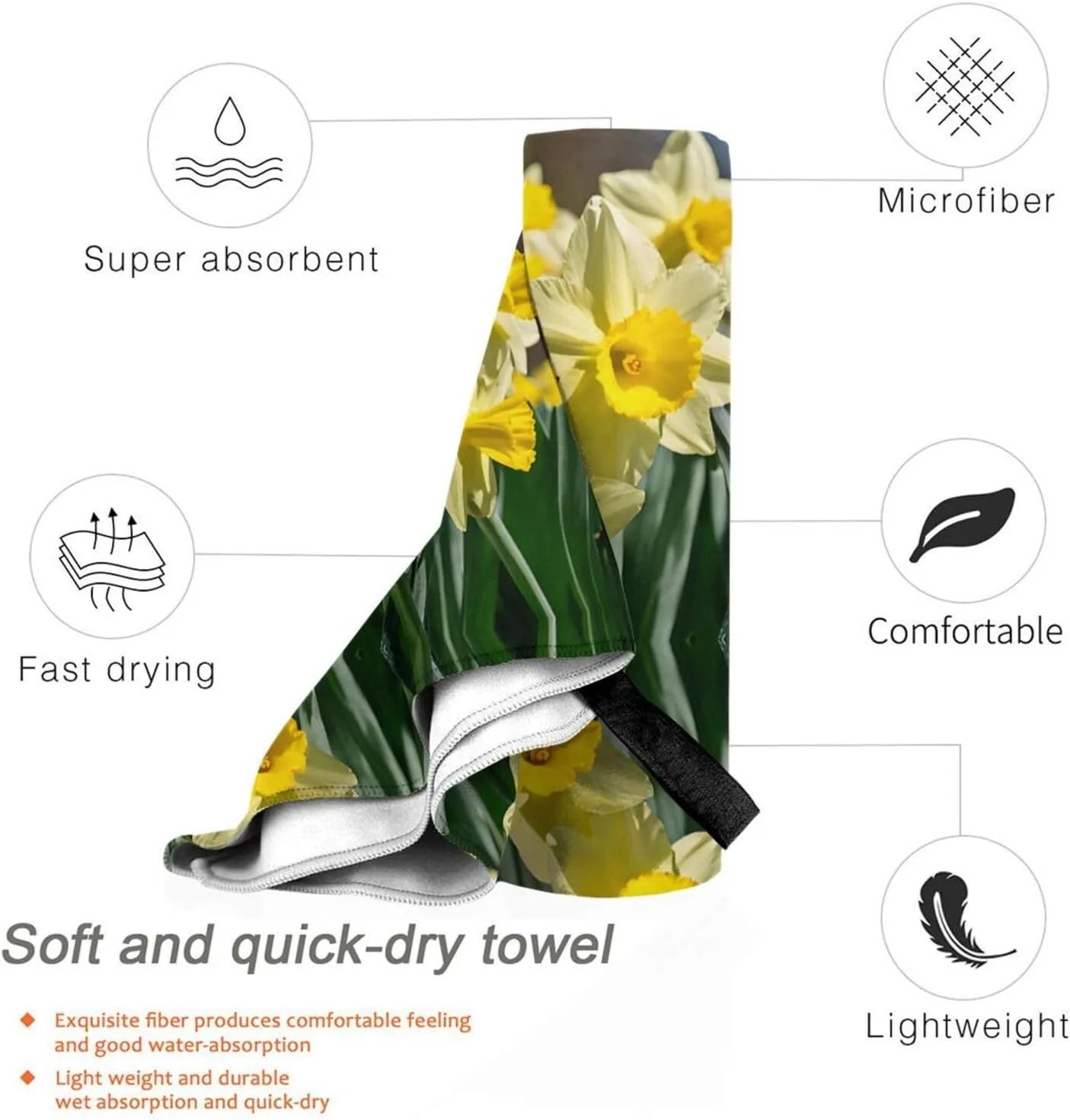 Daffodil Flower Premium Compact Microfiber Travel Towel-Featherlight & Quick Dry,Sand-Resistant Beach Towel for Swimming,Camping,Vacation Essentials with Carry Pouch