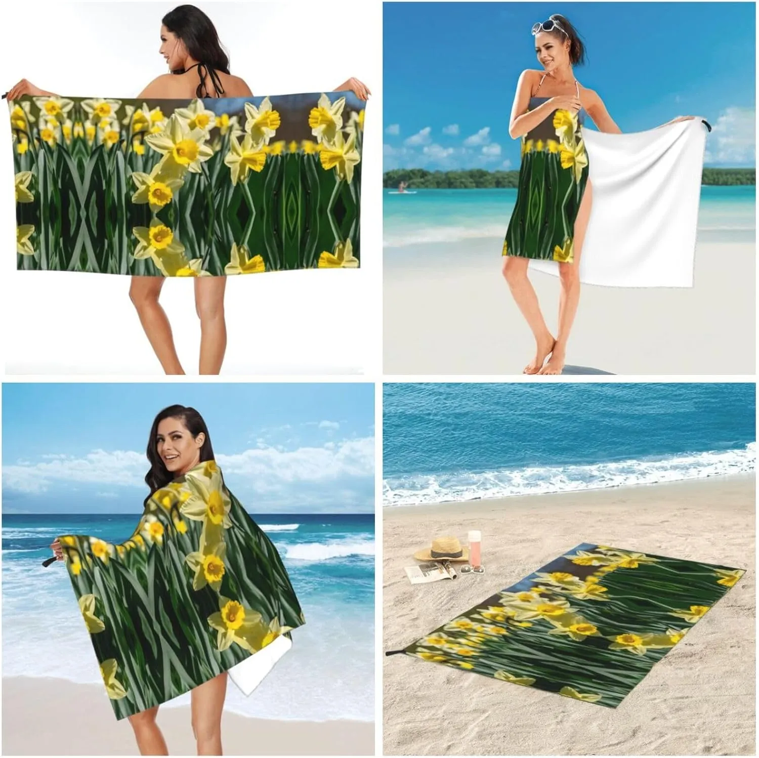 Daffodil Flower Premium Compact Microfiber Travel Towel-Featherlight & Quick Dry,Sand-Resistant Beach Towel for Swimming,Camping,Vacation Essentials with Carry Pouch