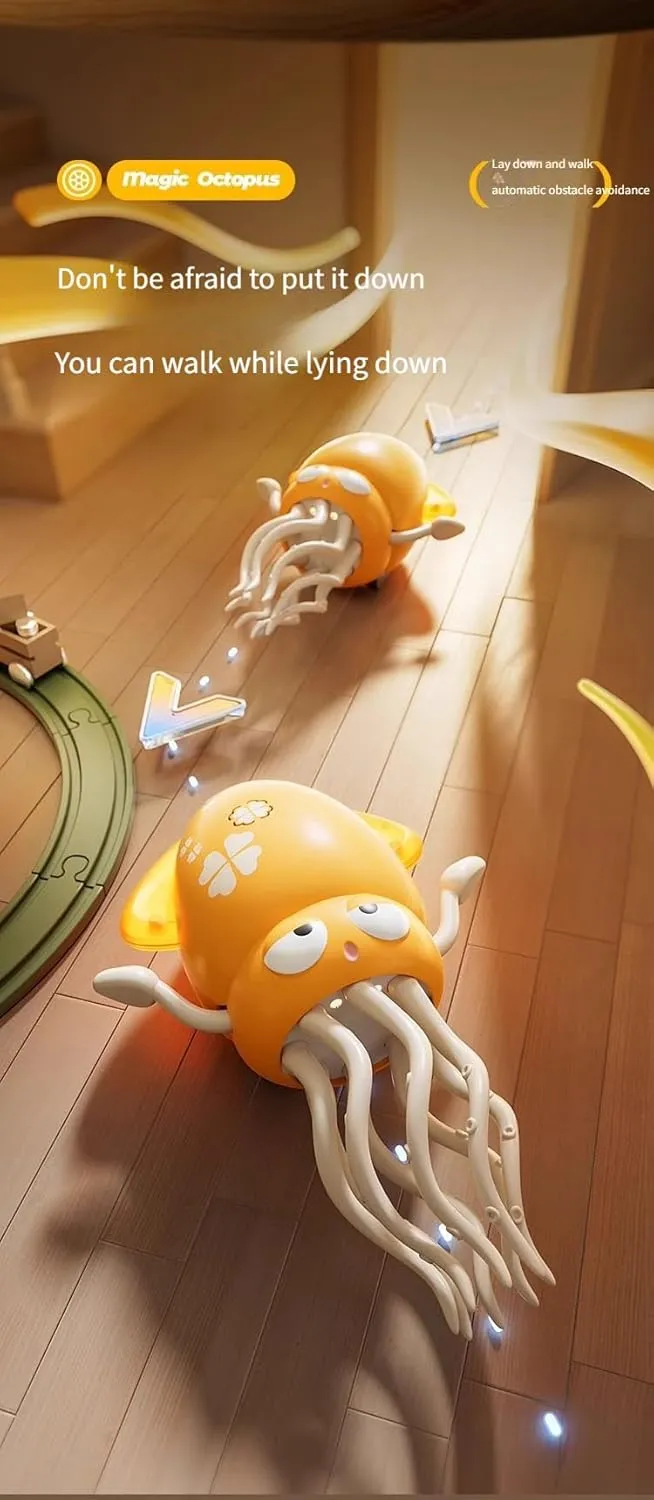Dancing Octopus Toy Crawling Dancing Automatic Obstacle Avoidance Octopus Sensor Toy The Electric Magical Octopus Dancing with LED Lights Music（1 Pcs） (Red)