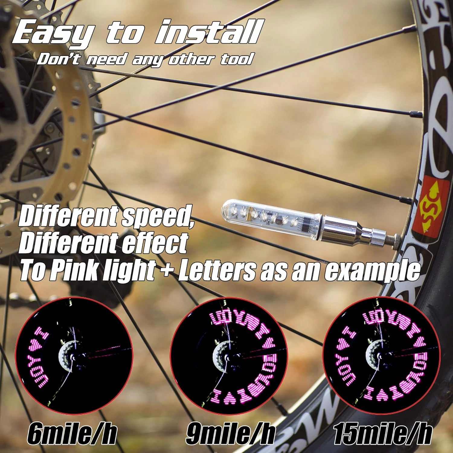 DAWAY A08 Bike Tire Valve Stem Light - LED Waterproof Bicycle Wheel Lights Neon Flashing Lamp Glow in The Dark Cool Safe Accessories, 1 Pack/ 2 Pack