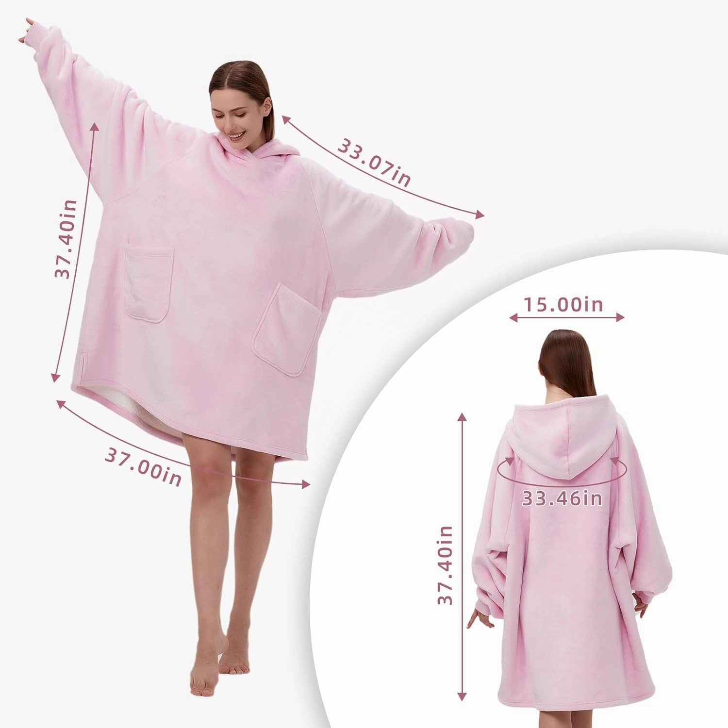 DaysU Wearable Blanket Hoodie Adult, Oversized Sherpa Sweatshirt for Women and Men, Two Pockets Hoodie Blanket