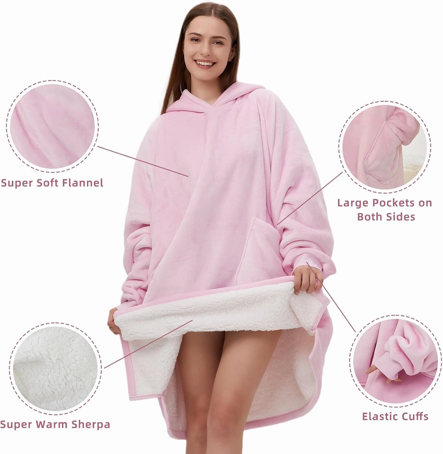 DaysU Wearable Blanket Hoodie Adult, Oversized Sherpa Sweatshirt for Women and Men, Two Pockets Hoodie Blanket