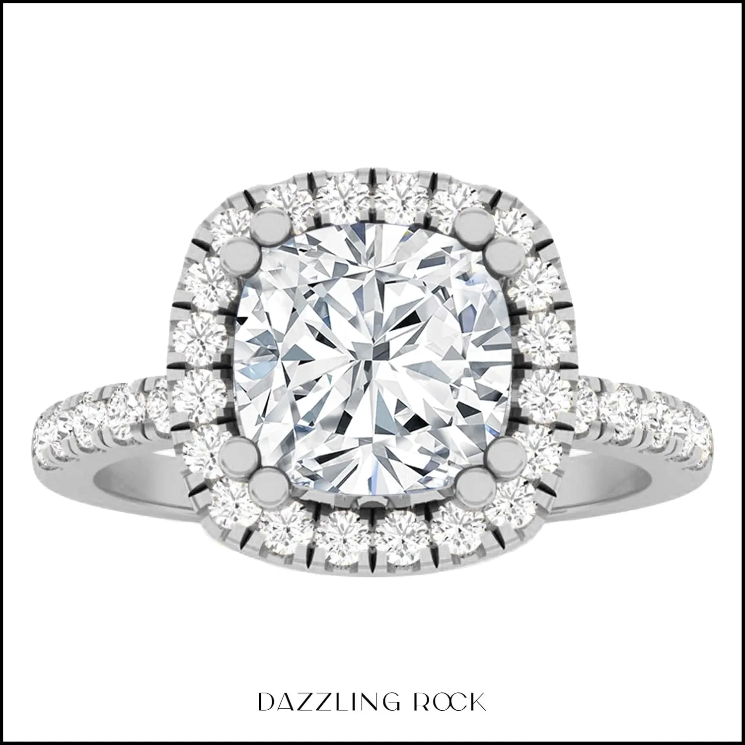 Dazzlingrock Collection 7.5mm Cushion Lab Created Gemstone & Round White Diamond Halo Engagement Ring for Women in 18K White Gold