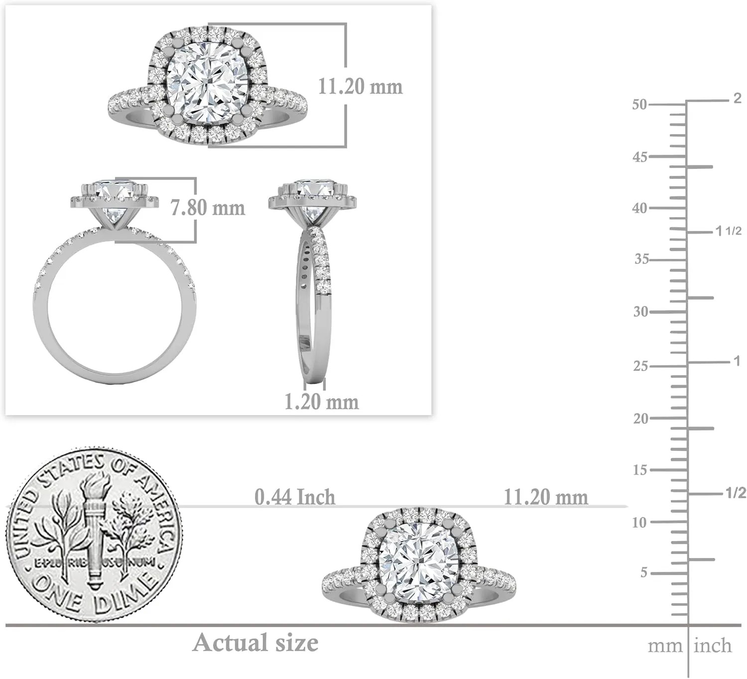 Dazzlingrock Collection 7.5mm Cushion Lab Created Gemstone & Round White Diamond Halo Engagement Ring for Women in 18K White Gold