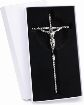 DCCXN Crucifix Wall Cross, Catholic Silver Metal Wall Crucifix with Custom Engraving Design for Home Decor - 10 Inch